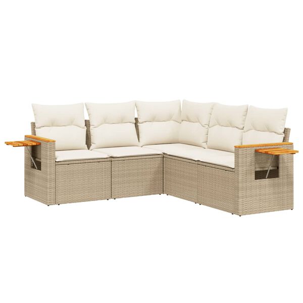 vidaXL 5-delige Loungeset met kussens poly rattan beige