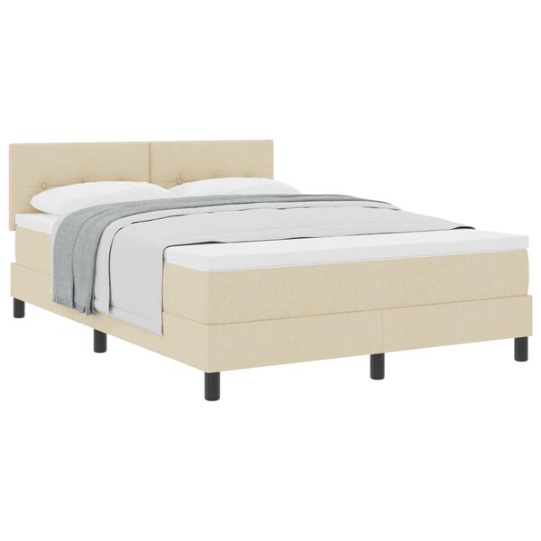 vidaXL Boxspringbed met matras met hoofdeinde Cr&egrave;me 140 x 190 cm Stof
