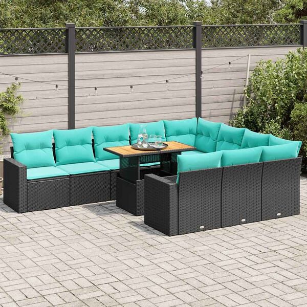 vidaXL 11-delige Loungeset met kussens poly rattan zwart