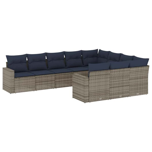 vidaXL 10-delige Loungeset met kussens poly rattan grijs