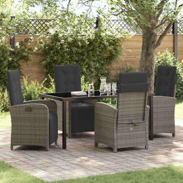 vidaXL Tuin eettafelset met kussen 5 pcs Grijs poly rattan
