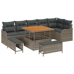 vidaXL Tuin Sofa Set met kussen met opslag 9 pcs Grijs