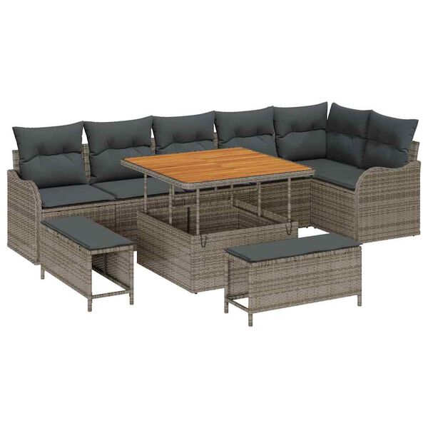 vidaXL Tuin Sofa Set met kussen met opslag met kussen 9 pcs Grijs