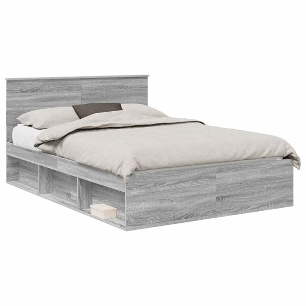 vidaXL Bedframe Grijs Sonoma 140 x 200 cm Massief grenenhout