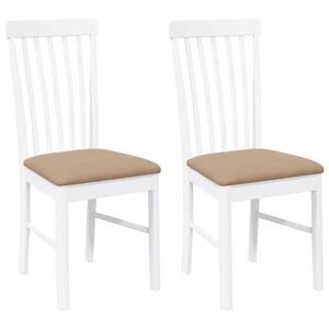 vidaXL Eetkamerstoelen met kussens 2 st massief hout rubber wit