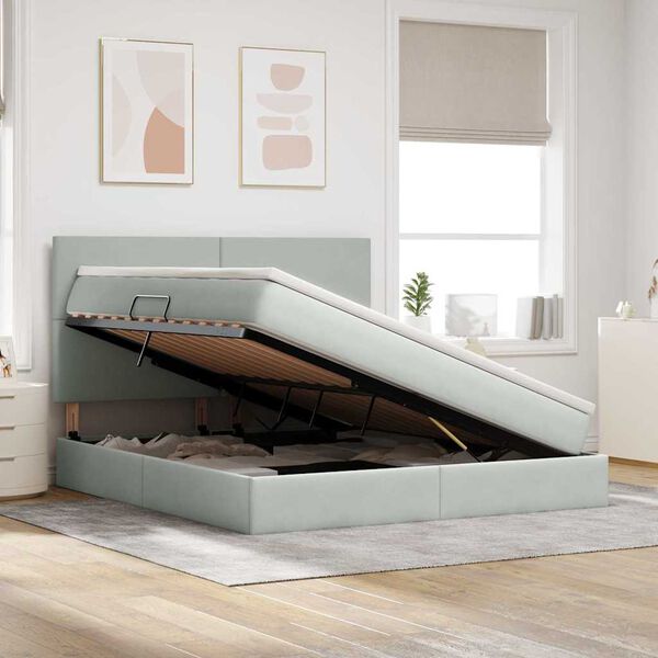 vidaXL Opbergbed met LED met matras Lichtgrijs 160 x 200 cm Fluweel