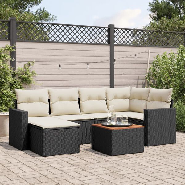 vidaXL 7-delige Loungeset met kussens poly rattan zwart