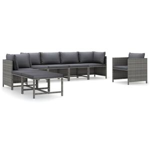 vidaXL 8-delige Loungeset met kussens poly rattan grijs