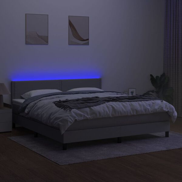 vidaXL Boxspring met matras en LED stof lichtgrijs 180x200 cm