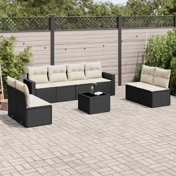vidaXL 9-delige Loungeset met kussens poly rattan zwart