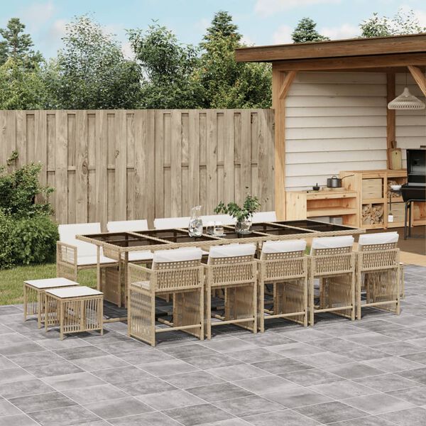 vidaXL 15-delige Tuinset met kussens poly rattan beige
