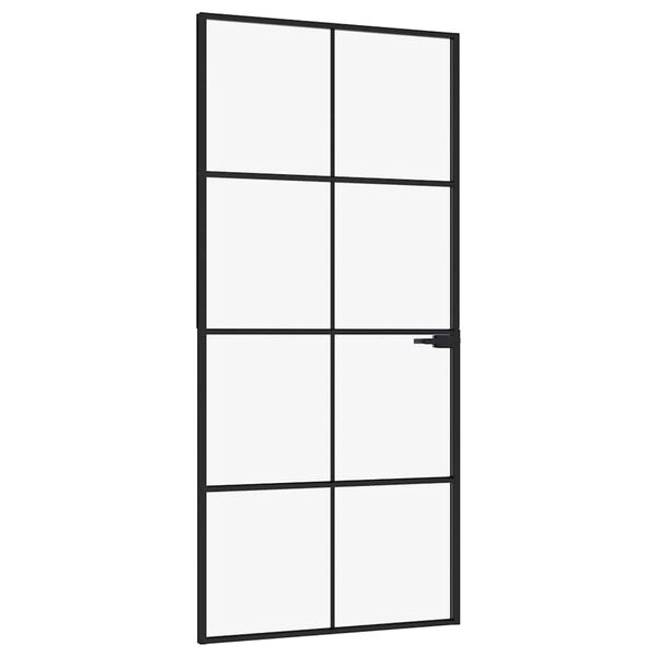 vidaXL Binnendeur 93x201,5 cm gehard glas en aluminium smal zwart