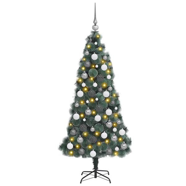 vidaXL Kunstmatige Vorstverlichte Kerstboom met Bal Set Groen 120 cm