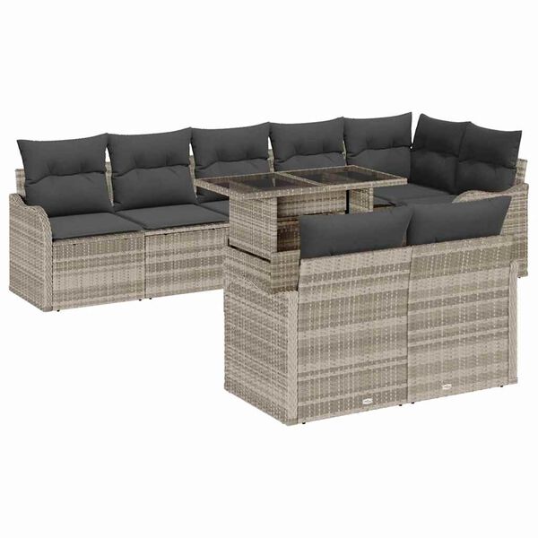 vidaXL Loungebankset met kussen 9 pcs Lichtgrijs Poly riet