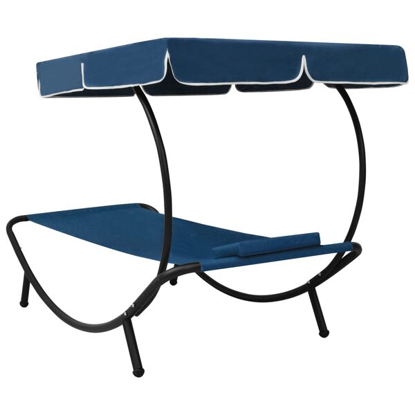 vidaXL Loungebed met luifel en kussen blauw