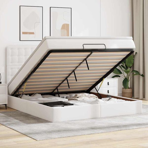 vidaXL Ottoman bed met matras en LED's 160x200cm kunstleer wit