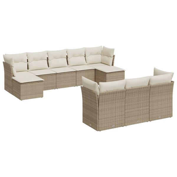 vidaXL 10-delige Loungeset met kussens poly rattan beige