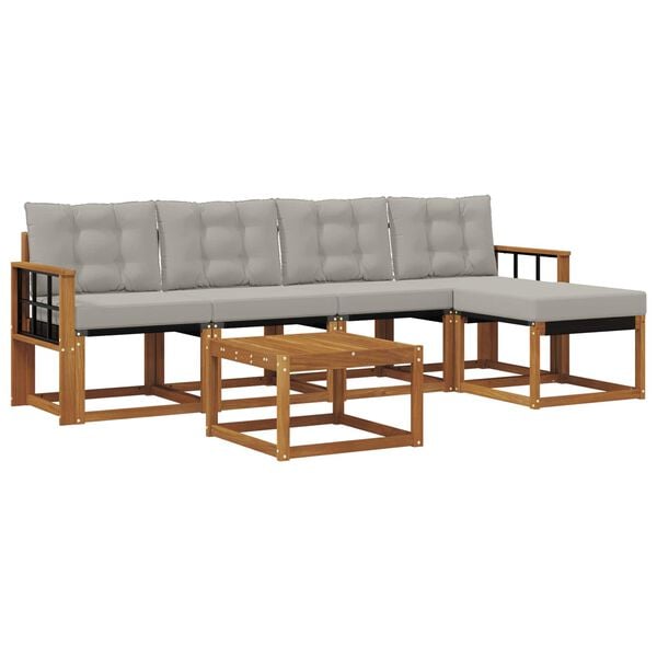 vidaXL Buiten bankenset met kussen 6 pcs Natuurlijk en Lichtgrijs