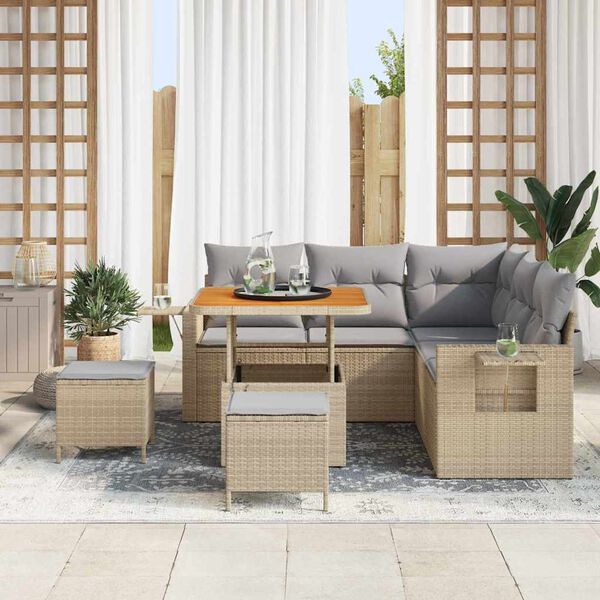 vidaXL Tuinbankenset met kussen 9 pcs Beige en Licht Grijs poly rattan
