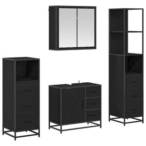 vidaXL Badkamermeubelset met lade 4 pcs Zwart Eiken Bewerkt hout