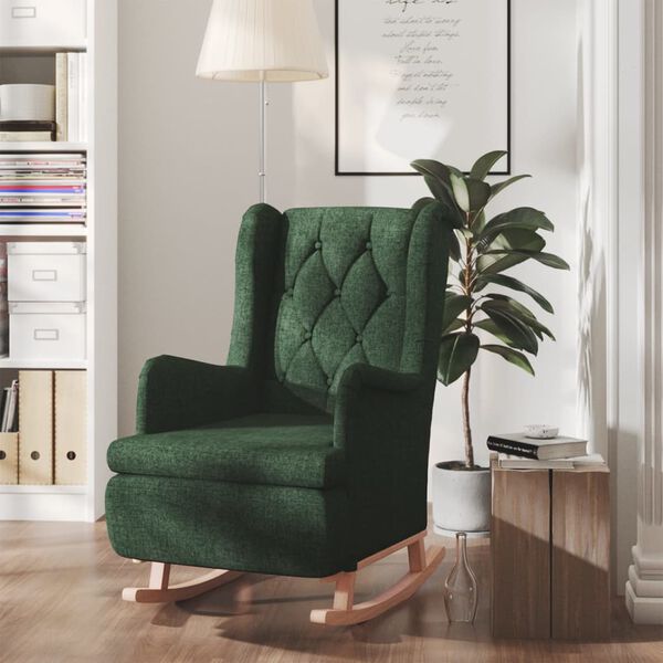 vidaXL Fauteuil met massief rubberwood schommelpoten stof donkergroen