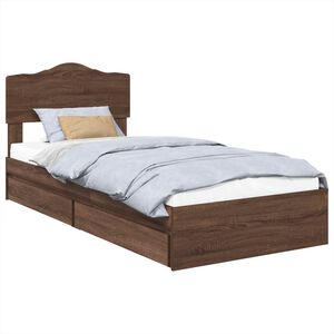 vidaXL Opslag bed met hoofdeinde Bruin Eiken 70 x 190 cm Bewerkt hout