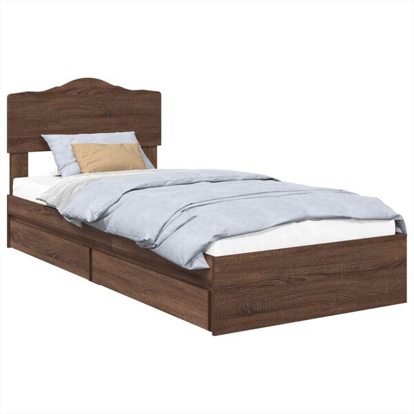 vidaXL Opslag bed met hoofdeinde Bruin Eiken 70 x 190 cm Bewerkt hout