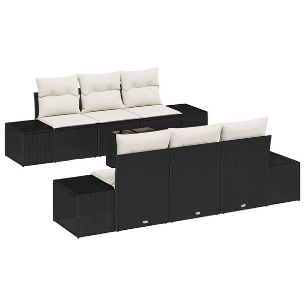 vidaXL Tuin Sofa Set met kussen 7 pcs Zwart poly rattan