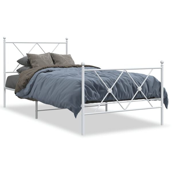 vidaXL Bedframe met hoofd- en voeteneinde metaal wit 90x200 cm