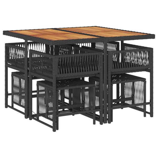 vidaXL 9-delige Tuinset poly rattan zwart