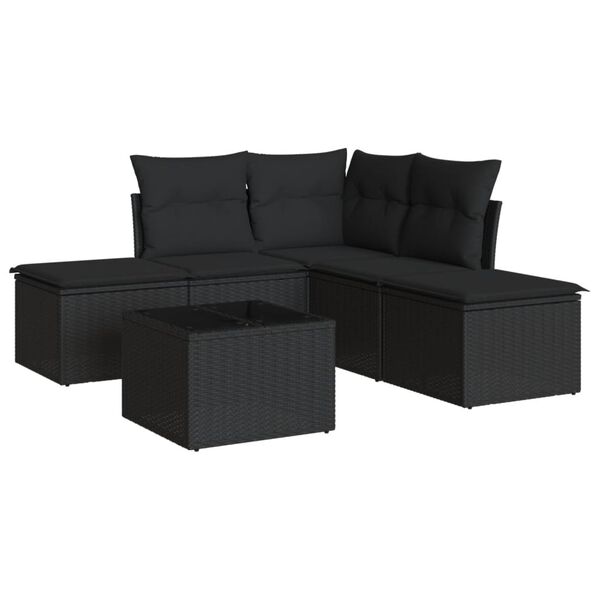 vidaXL 6-delige Loungeset met kussens poly rattan zwart