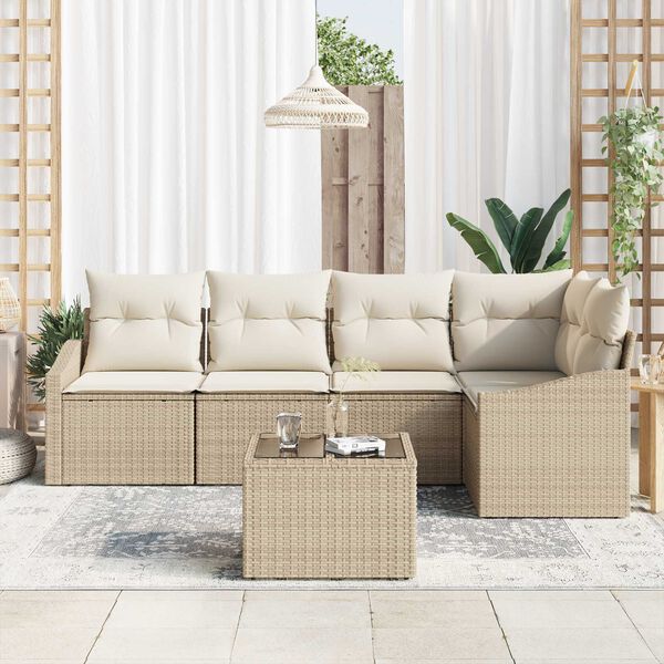 vidaXL Tuinbankenset met kussen 6 pcs Beige en Cr&egrave;me poly rattan