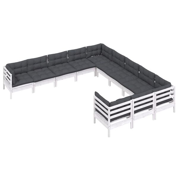 vidaXL 11-delige Loungeset met kussens grenenhout wit