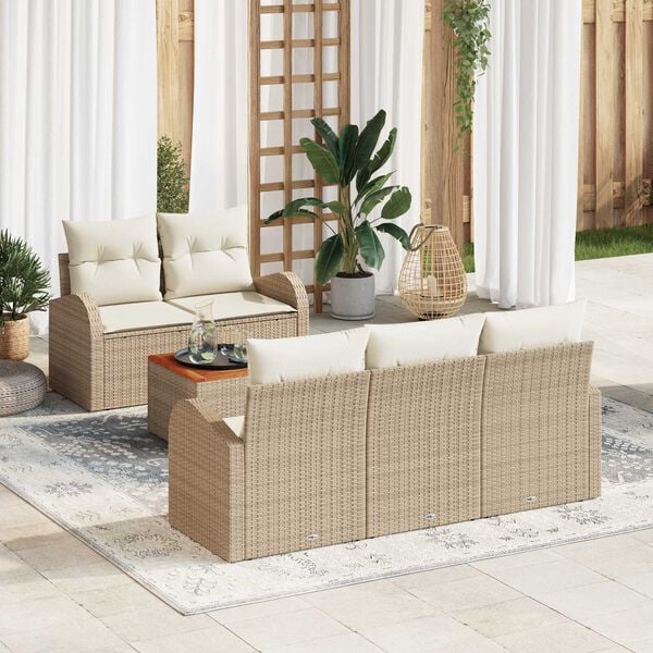 vidaXL Tuinbankenset met kussen 6 pcs Beige poly rattan