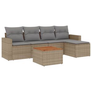 vidaXL 6-delige Loungeset met kussens poly rattan beige