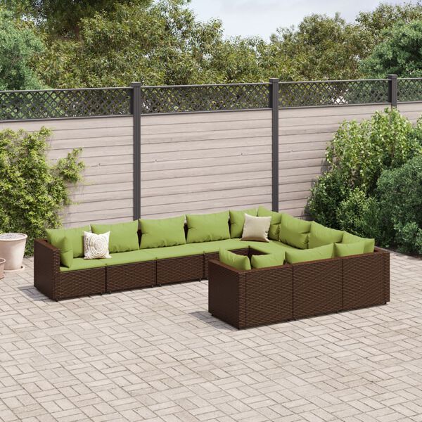 vidaXL 10-delige Loungeset met kussens poly rattan bruin