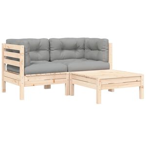 vidaXL 3-delige Loungeset met grijze kussens massief grenenhout