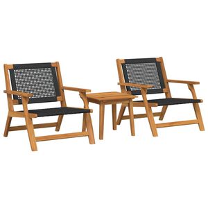 vidaXL Tuinstoelen met Tafel 3 pcs Zwart Massief Acaciahout