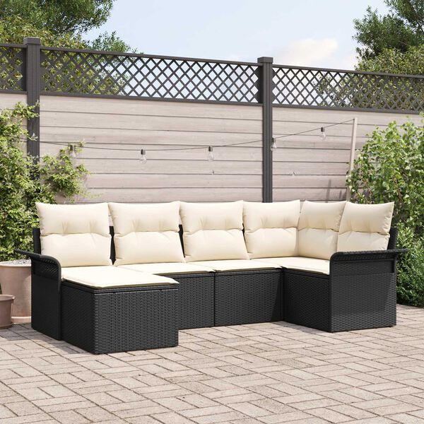vidaXL Tuin Sofa Set met opslag 6 pcs Zwart poly rattan
