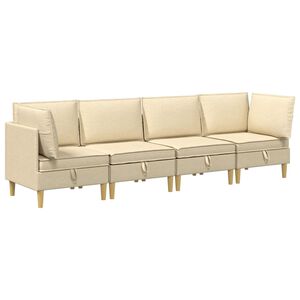 vidaXL Modulaire Sofa Set met Opslag 4 st Cr&egrave;mekleurig Stof