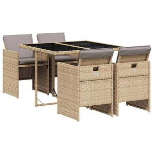 vidaXL 5-delige Tuinset met kussens poly rattan gemengd beige