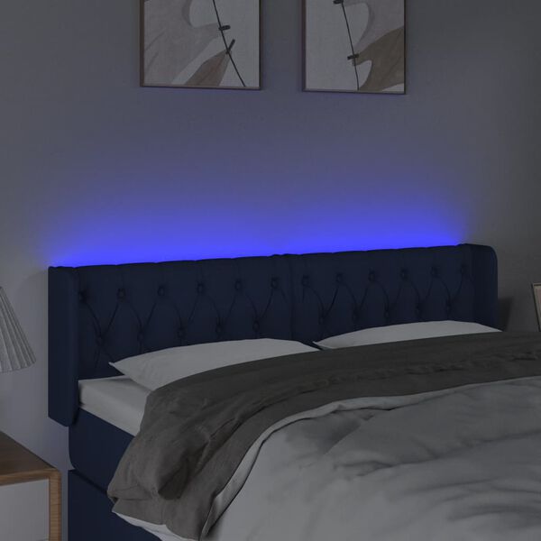 vidaXL Hoofdbord LED 147x16x78/88 cm stof blauw