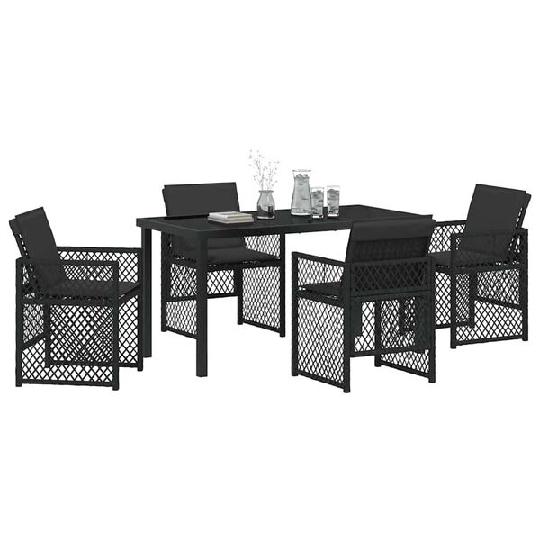 vidaXL Tuin eettafelset 5 pcs Zwart poly rattan