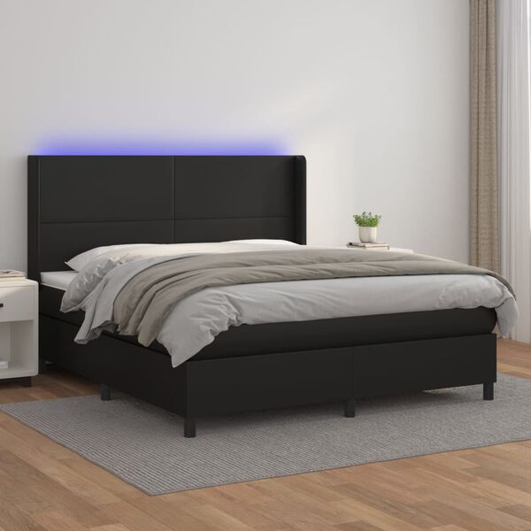 vidaXL Boxspring met matras en LED kunstleer zwart 180x200 cm