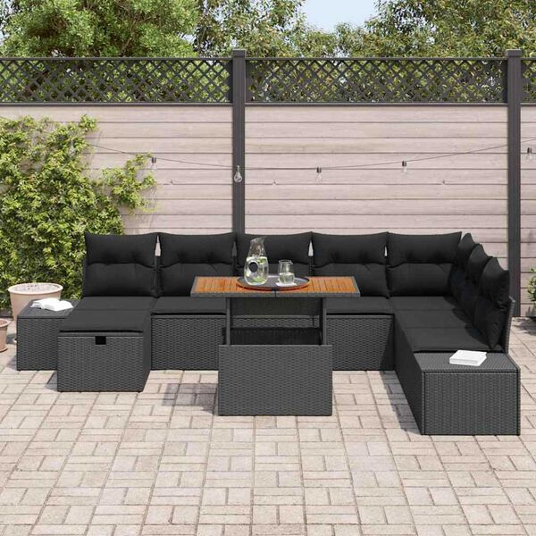 vidaXL Tuin Sofa Set met opslag 9 pcs Zwart Poly riet