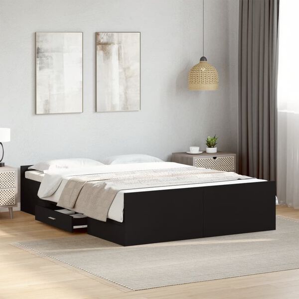vidaXL Bedframe met lades bewerkt hout zwart 140x190 cm