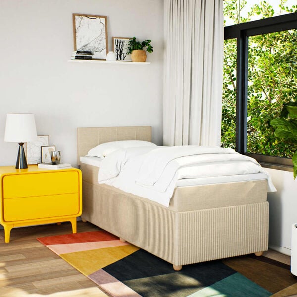 vidaXL Boxspring met matras stof cr&egrave;mekleurig 80x200 cm