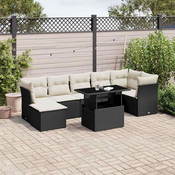 vidaXL 8-delige Loungeset met kussens poly rattan zwart
