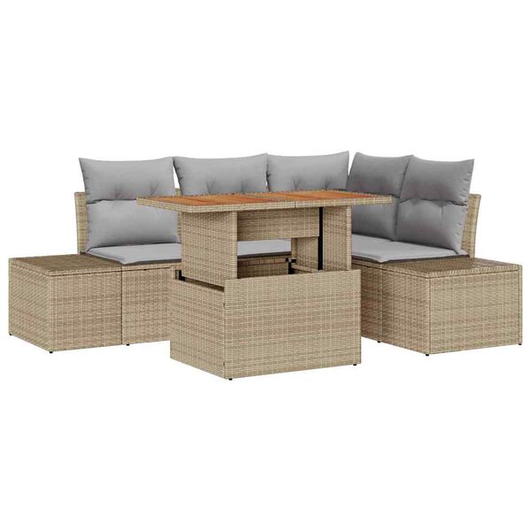 vidaXL Tuin Sofa Set met opslag 5 pcs Beige Poly riet