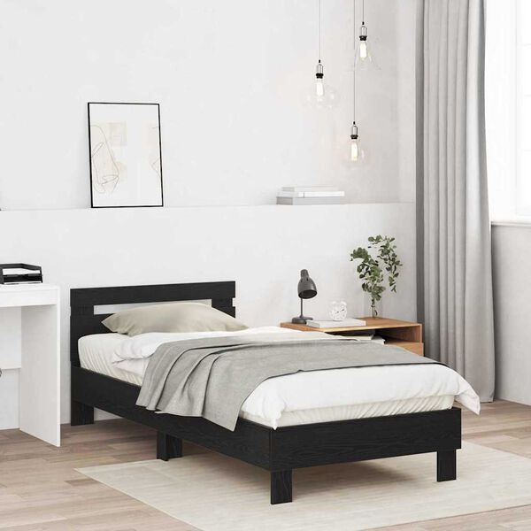vidaXL Bedframe Zwart Eiken 203 x 95 x 70 cm Bewerkt hout